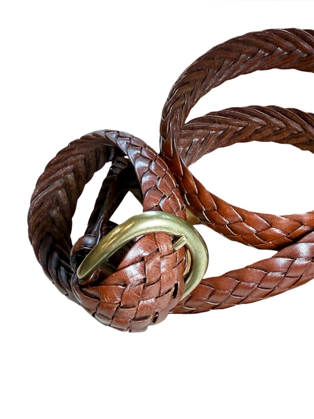 Classic Lands End Mens Braided Leather Belt Brown Mens Size 42 #506